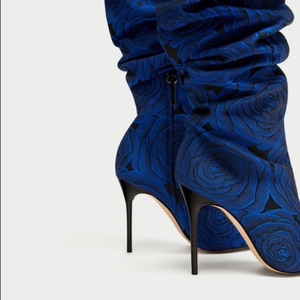 Zara Floral Over the Knee Fabric High Heel Boots - Picture 5 of 8